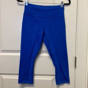 Lulu Lemon royal blue leggings with cool stitch detail